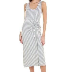 CAbi Style 5974 Grey and White Striped Sleeveless  Ruched Maxi‎ Dress Size Large